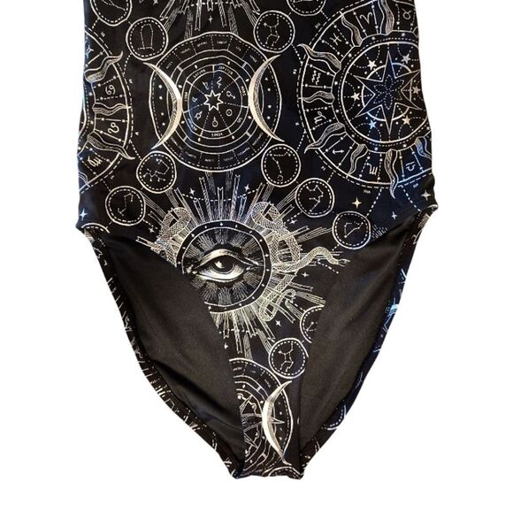 Killstar Black NEW Silver Lunar Tide One Piece Halter Swimsuit Size Small (6) - Picture 6 of 14